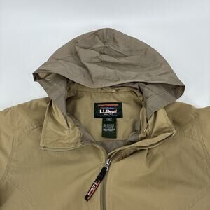 LL BEAN Jacket Women Size L Beige Windbreaker Safari Rollaway Hood Full Zip